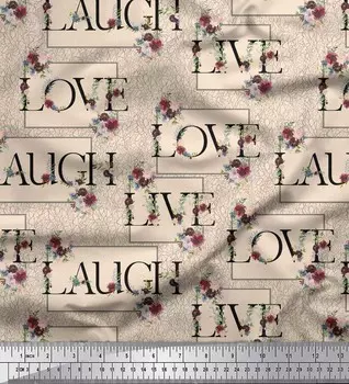 Белая полиэфирная креповая ткань Soimoi с цветочным принтом Love и текстом, ткань для творчества по метрам, 42 дюйма 42 Inch Wide - Poly Crepe белый