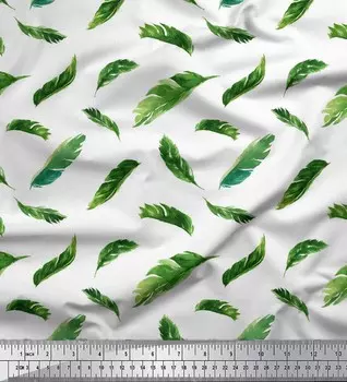 Белая полиэфирная креповая ткань Soimoi с принтом в виде пальмовых листьев 1 метр 42 дюйма 42 Inch Wide - Poly Crepe белый