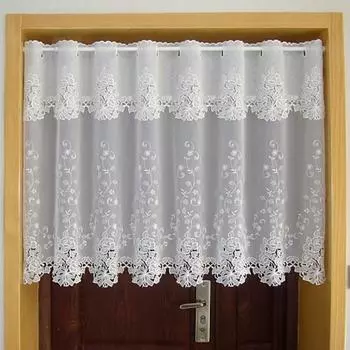 Белая полуоконная занавеска с цветочной вышивкой, газовая занавеска для кухни, эркерная дверь, полузатенение для декора домашней двери, кофейная занавеска без карниза H60cm * W150cm