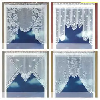 Белая полупрозрачная кофейная занавеска, вязаные занавески, кухонные тюль, кружевные прозрачные жаккардовые шторы A