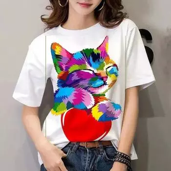 Белая популярная офисная женская футболка с мультяшным принтом животных, женская футболка, модная универсальная трендовая повседневная одежда для отдыха с коротким рукавом XXXL