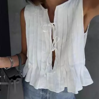 Белая повязка в рубчик, сексуальные топы на бретелях, женские рубашки на шнуровке, тонкие топы без рукавов, красотка, летний глубокий V-образный вырез, уличный сексуальный пляжный бандажный жилет Y2k S белый