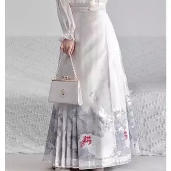 Женская юбка Hanfu в китайском стиле династии Мин для повседневной носки, белая, с высокой талией и принтом лошадиного лица L разноцветный