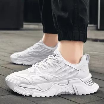 Белая повседневная обувь для мужчин, дышащие массивные спортивные мужские кроссовки для бега, удобная прогулочная обувь на платформе, мужские кроссовки 39 чёрный