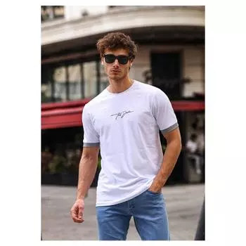Белая приталенная мужская футболка с вышивкой, футболка из 100% хлопка с круглым вырезом