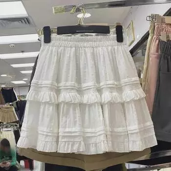 Белая пышная юбка А-силуэта с высокой талией - Лето 2025 г. M белый