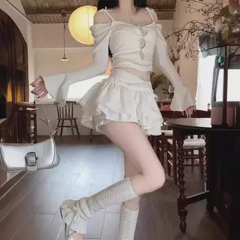 Белая пышная юбка-трапеция в балетном стиле для женщин, высокая талия, весна/лето 2024 г. Small чёрный