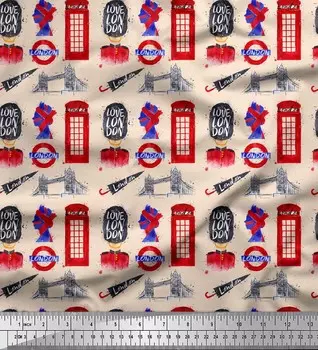 Белая японская креп-сатиновая ткань Soimoi, архитектурная ткань с лондонской тематикой, принты на метр, 42 дюйма 42 Inch Wide - Cotton Voile белый