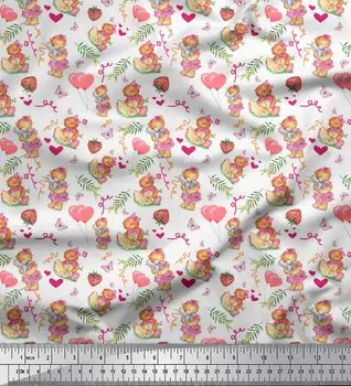 Белая японская креп-сатиновая ткань Soimoi, детская ткань с принтом воздушных шаров и плюшевых мишек, 42 дюйма по метрам 42 Inch Wide - Poly Crepe белый