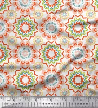 Белая японская креп-сатиновая ткань Soimoi, многоцветная ткань с принтом мандалы, 42 дюйма по метрам 42 Inch Wide - Poly Crepe белый