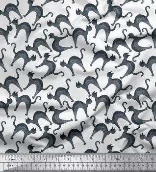 Белая японская креп-сатиновая ткань Soimoi с принтом кошек и животных, ткань для рукоделия шириной 42 дюйма по метрам 42 Inch Wide - Cotton Voile белый