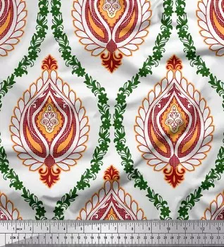 Белая японская креп-сатиновая ткань Soimoi с цветочным дамасским принтом, 42 дюйма по метрам 42 Inch Wide - Cotton Voile белый