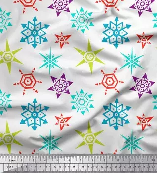 Белая японская креп-сатиновая ткань Soimoi, снежные хлопья, цветочный принт, ткань по метрам, 42 дюйма 42 Inch Wide - Cotton Voile белый