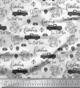 Белая японская креп-сатиновая ткань Soimoi, ткань для грузовиков и фермерских домов с текстовым принтом, 42 дюйма по метрам 42 Inch Wide - Poly Crepe белый