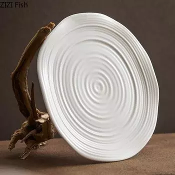 Белая резьбовая тарелка Керамическая салатница Креативная тарелка для барбекю и стейков Украшение еды в отеле Дим-самы Десертные блюда