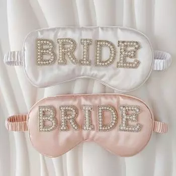 Белая/розовая ледяная шелковая маска для глаз с жемчужными буквами, маска для сна для сна для женщин BRIDE-White