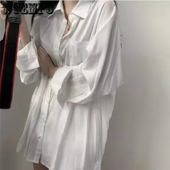 Белая рубашка для женщин, свободный топ, летний тонкий солнцезащитный кардиган S белый