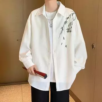 Белая рубашка мужская с длинным рукавом весна-осень новый китайский ретро стиль M белый