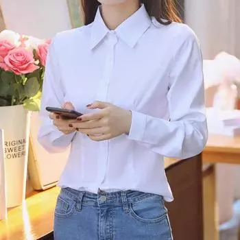 Белая рубашка, рабочие женские шифоновые топы с длинными рукавами, весенне-осенние офисные женские тонкие деловые базовые рубашки 2XL белый