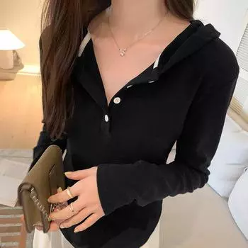 Белая рубашка с капюшоном для женщин, осень, новый дизайн, футболка с длинными рукавами, универсальный облегающий топ S