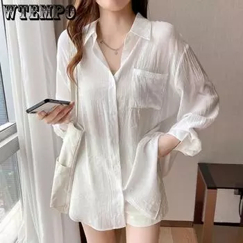 Белая рубашка с солнцезащитным кремом Ice Silk, женская, с длинными рукавами, летний универсальный костюм с кондиционером, кардиган, тонкая куртка S белый