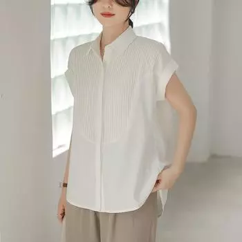 Белая рубашка, свежая простая универсальная рубашка, женская летняя новая свободная рубашка темперамент нишевая рубашка с коротким рукавом темперамент топ S белый
