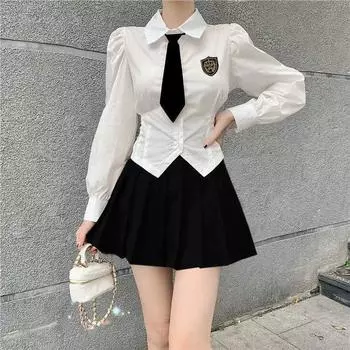 Белая рубашка в студенческом стиле Женская рубашка с длинным рукавом 2XL белый