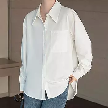 Белая рубашка женская с длинным рукавом свободная повседневная корейская версия ленивый стиль профессиональная рубашка куртка простая весна осень топ M белый