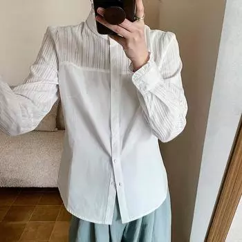Белая рубашка женская с длинным рукавом весенняя одежда новая внутренняя майка базовая рубашка воротник-грибок M белый
