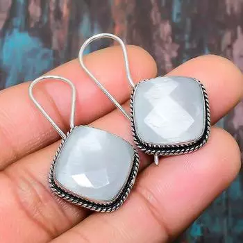 Белая серьга ювелирных изделий стерлингового серебра 925 драгоценных камней Моналиса Хандмаде для благодарения 1.38 Inches белый