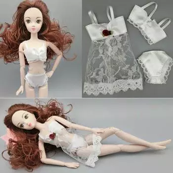 Белая сексуальная модная пижама, нижнее белье, ночное белье, кружевное ночное платье + бюстгальтер + нижнее белье, одежда для куклы Барби белый