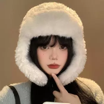 Белая шапка из овечьей шерсти, женская, осенне-зимняя, с маленьким лицом, морозостойкая и теплая, защита ушей, для катания на лыжах на открытом воздухе, летная шапка 56-58cm белый