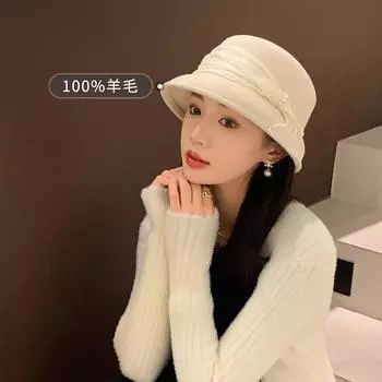 Белая шерстяная шляпа-цилиндр для женщин на осень и зиму, высококачественная шляпа-ведро в стиле ретро во французском стиле Хепберн Adjustable верблюд