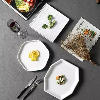 Белая шестиугольная восьмиугольная тарелка, похожая на фарфоровую, в западном стиле, из высококачественного меламина, для гостиниц, коммерческих помещений, волнистая тарелка для стейка, десертная тарелка
