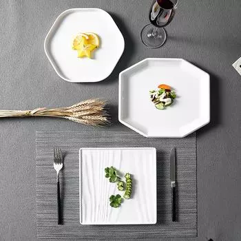 Белая шестиугольная восьмиугольная тарелка, похожая на фарфоровую, в западном стиле, из высококачественного меламина, для гостиниц, коммерческих помещений, волнистая тарелка для стейка, десертная тарелка