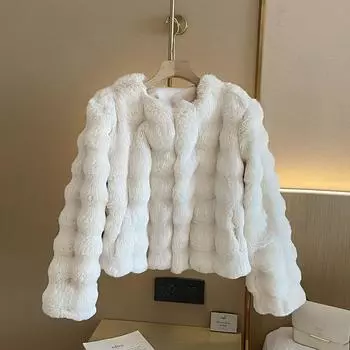 Белая шуба для женщин осень-зима новый стиль короткий искусственный мех плюшевый без воротника короткий топ теплый и модный S белый