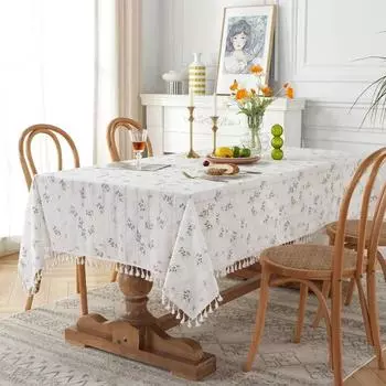 Белая сиреневая скатерть с цветочным принтом, прямоугольная цветочная ткань, скатерть, моющаяся крышка чайного столика для кухни, пикника, обеденные украшения 90X90cm