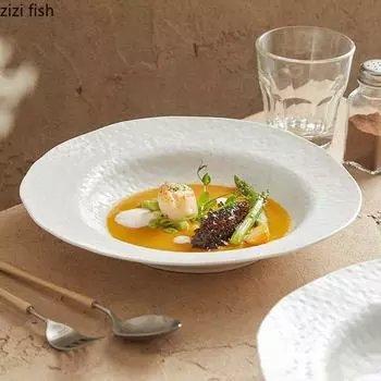 Белая соломенная шляпа Тарелка Керамическая суповая тарелка Тарелки для столовых приборов Фруктовые тарелки Салатница Десертница Диск для сашими Поднос для закусок Миска для лапши