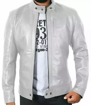 Белая стильная мужская байкерская куртка из натуральной кожи ягненка ручной работы S белый