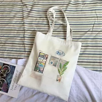 Белая сумка для покупок большой вместимости Продуктовая модная простая холщовая сумка большой вместимости Складная многоразовая сумка для покупок Хлопковая сумка B 24*26cm