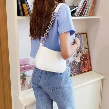 Белая сумка для женщин, простая маленькая квадратная сумка для весны и лета, металлическое кольцо, сумка на одно плечо подмышкой, сумка через плечо для женщин чёрный