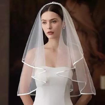 Белая свадебная фата с расческой для волос, двухслойная фата, свадебный головной убор для невесты, короткая фата для помолвки 1 белый