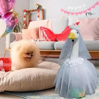 Белая свадебная одежда для гусей на крыльце, которую легко носить, праздничный наряд для гусей, садовый декор, наряд для гусей на крыльце белый