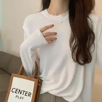 Белая свободная футболка с круглым вырезом и короткими рукавами, женская осенне-зимняя новая кашемировая майка S