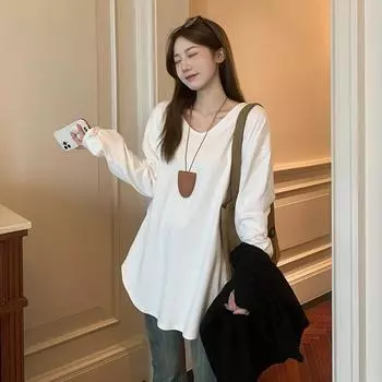 Белая свободная рубашка с V-образным вырезом и длинными рукавами средней длины для женщин на осень и зиму. Верхняя часть толстовки из немецкого бархата. S