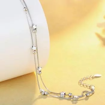 Белая тибетская серебряная цепочка со звездами и бусинами, подвески, браслеты, женские модные ювелирные изделия без аллергии, свадебные аксессуары Resizable