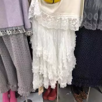 Белая тяжелая промышленная кружевная юбка с асимметричным плетением, женское осеннее платье, высококачественная юбка-торт, большая длинная юбка-свитер one size fits all белый