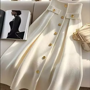 Белая трикотажная юбка А-силуэта с высокой талией для женщин, осень/зима, легкая, роскошная, высокого класса, элегантная, макси-юбка для поездок на работу 3XL белый