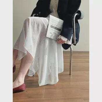 Белая юбка в горошек из газовой ткани Taochuan в корейском стиле с неровным подолом - Весенняя коллекция для женщин Medium