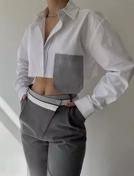 Белая укороченная рубашка в серую коралловую полоску Mai Mai